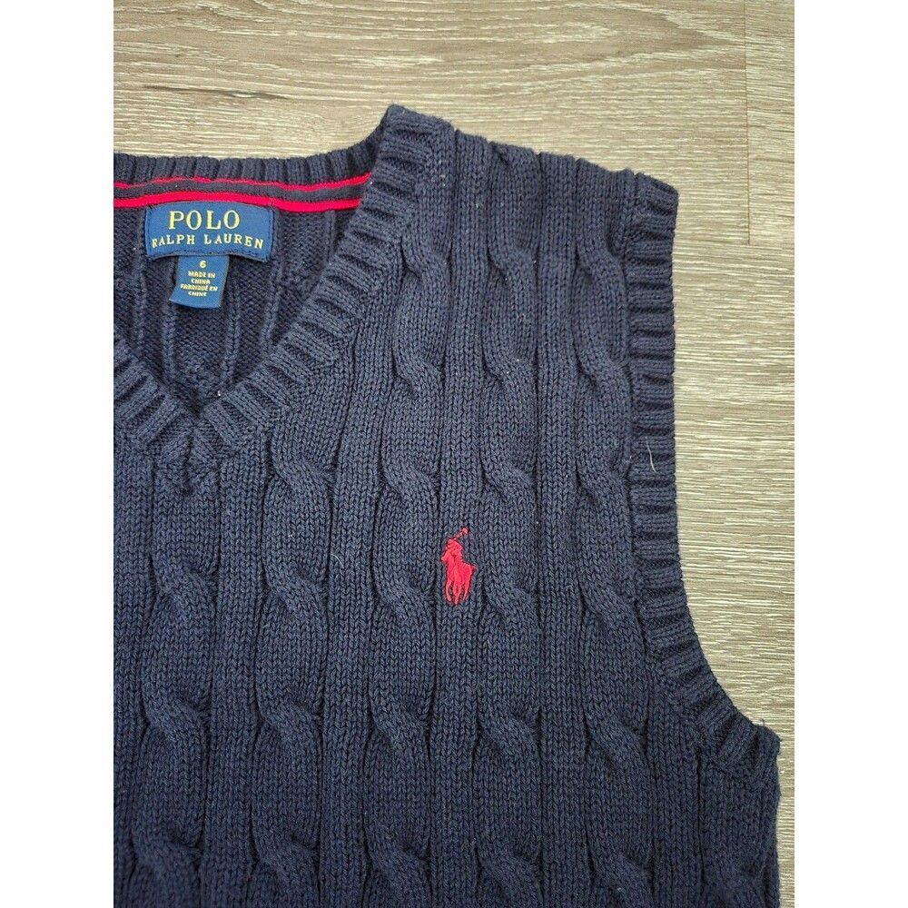 Polo Ralph Lauren Cable Knit Sweater Vest Blue boys size 6 Classic Preppy - Picture 7 of 12